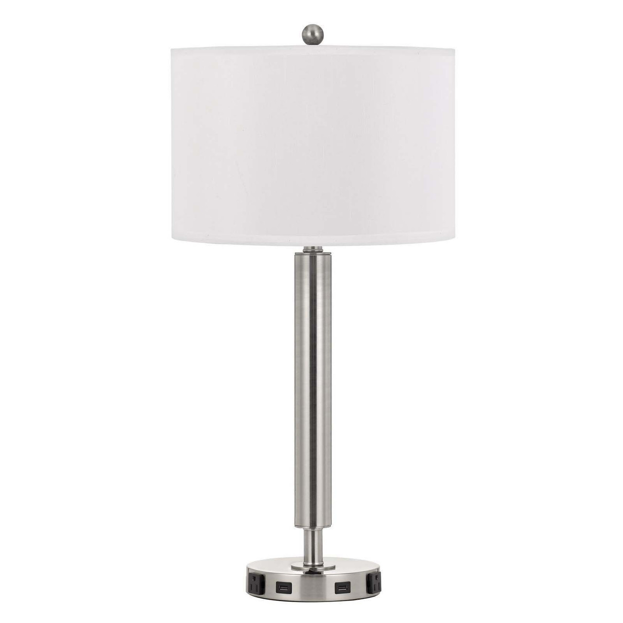 30" Nickel Metal Usb Table Lamp With White Drum Shade - Chicken Pieces