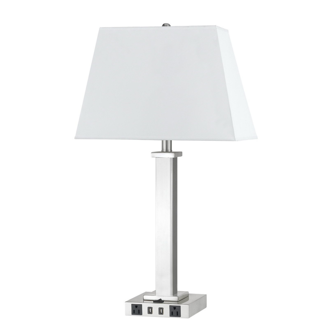 28" Nickel Metal Usb Table Lamp With White Novelty Shade - Chicken Pieces