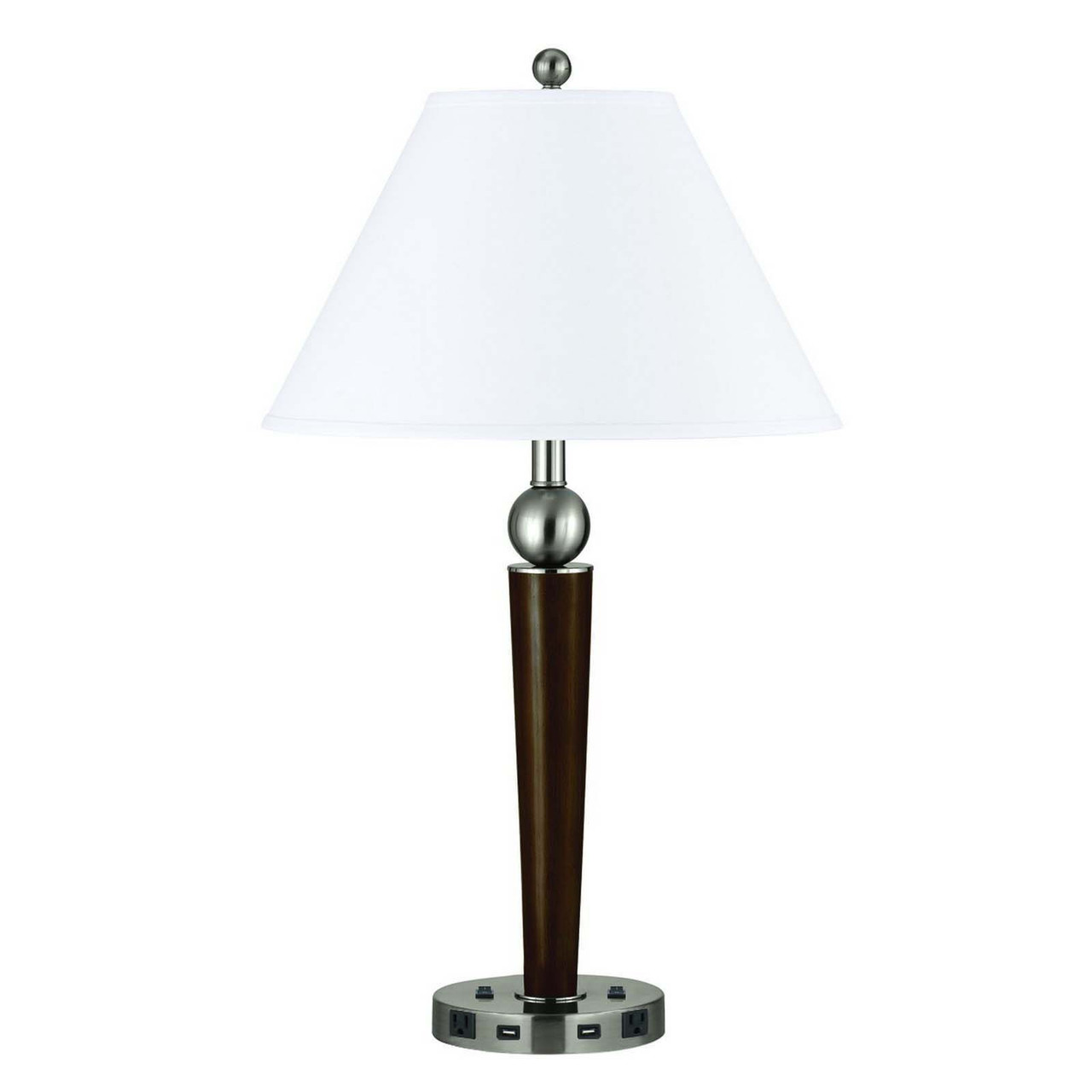 29" Nickel Metal Two Light Usb Table Lamp With White Empire Shade - Chicken Pieces