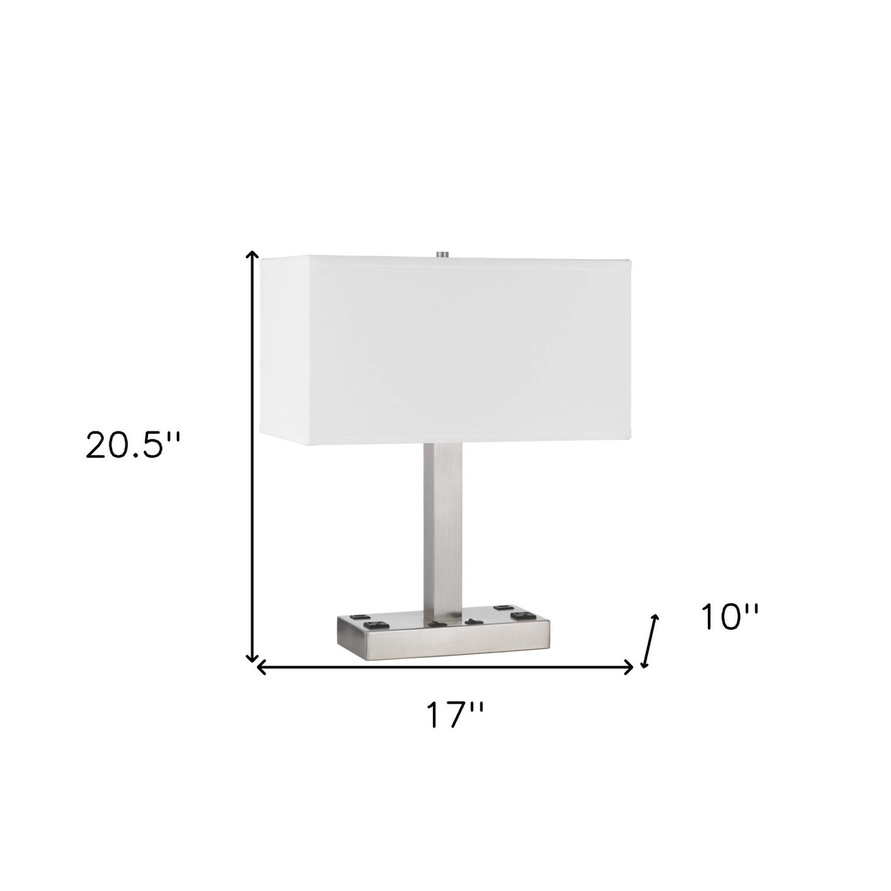 21" Nickel Metal Two Light Desk Usb Table Lamp With White Rectangular Shade - Chicken Pieces