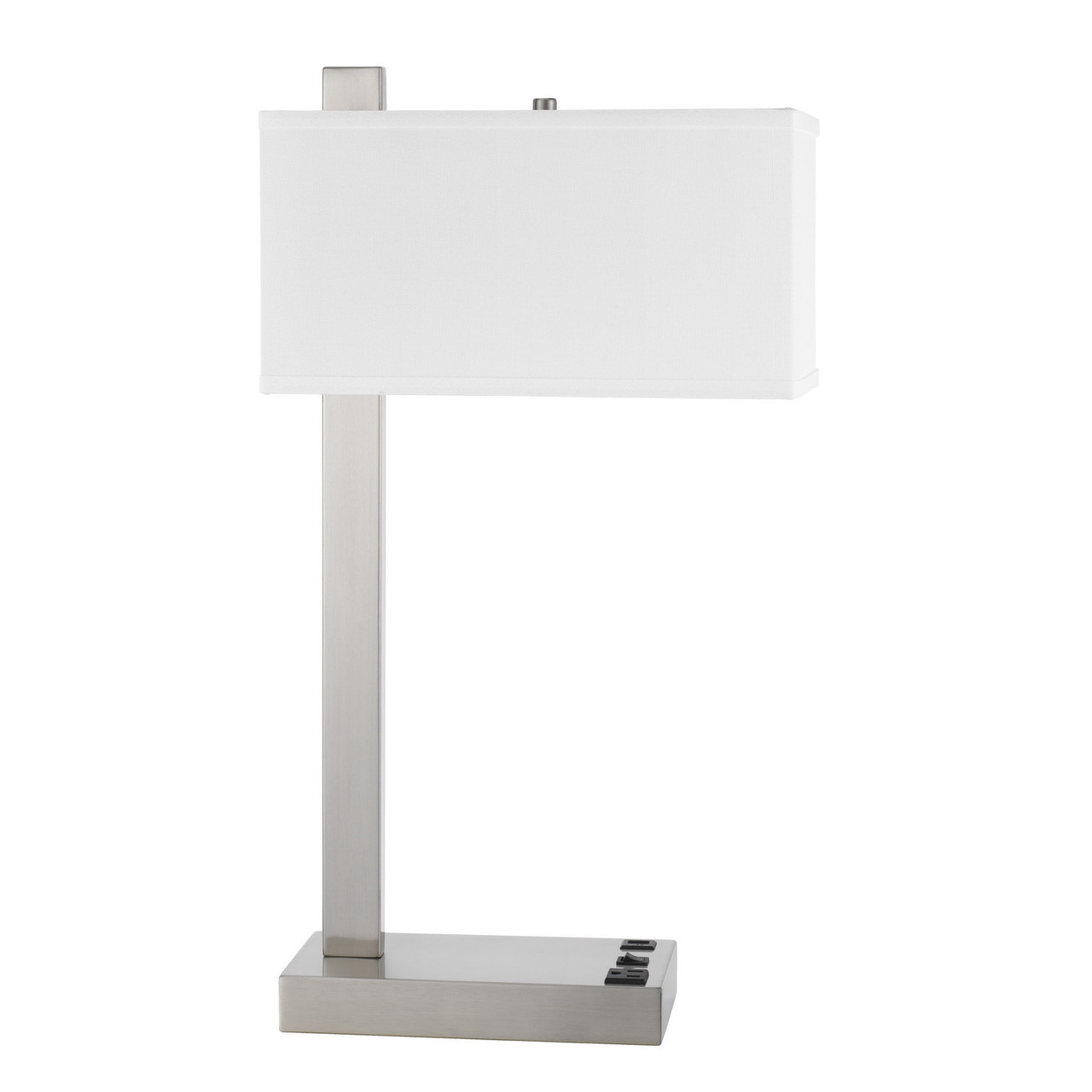 25" Nickel Metal Desk Usb Table Lamp With White Rectangular Shade - Chicken Pieces