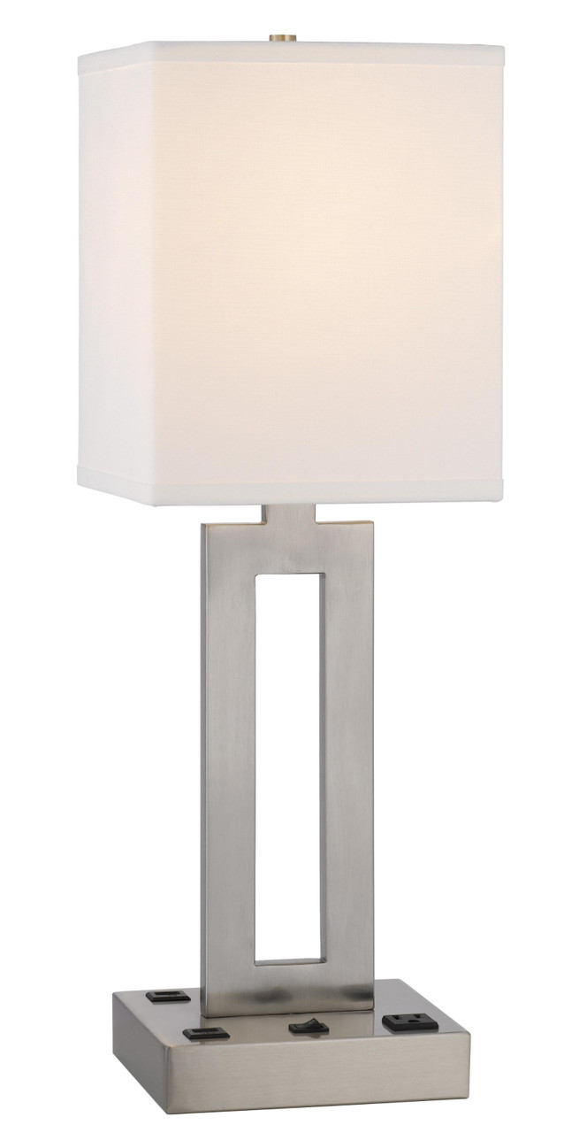 24" Nickel Metal Desk Usb Table Lamp With White Drum Shade - Chicken Pieces