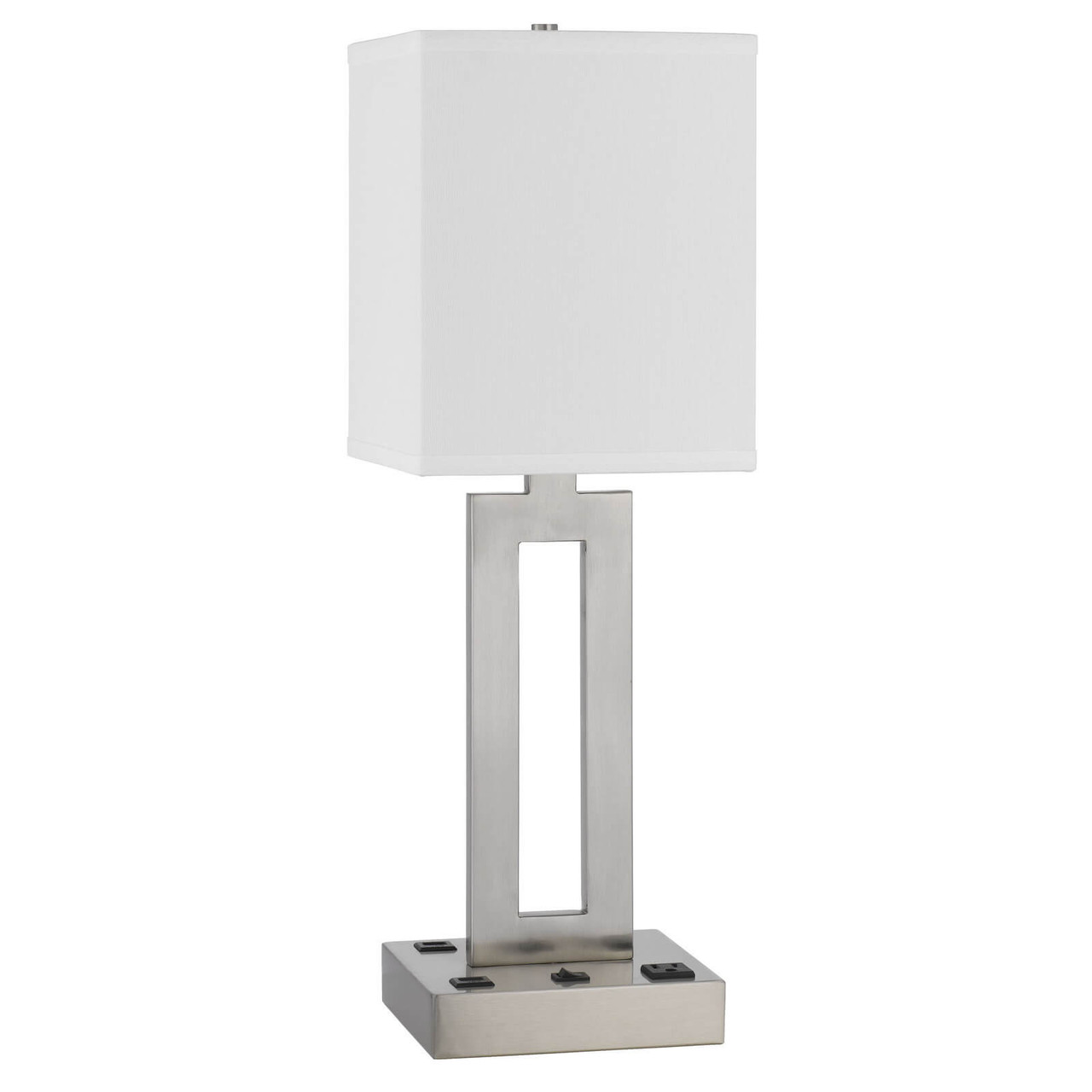 24" Nickel Metal Desk Usb Table Lamp With White Drum Shade - Chicken Pieces