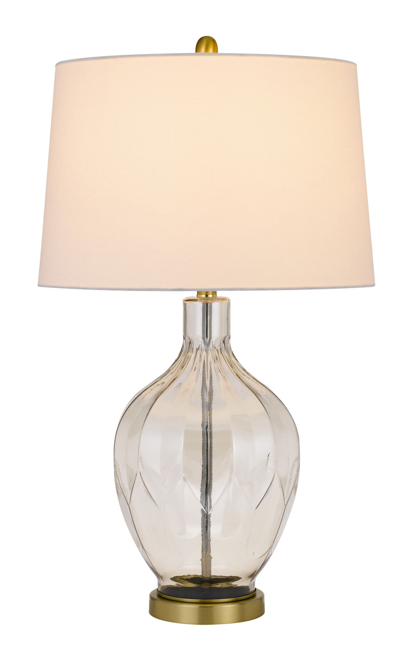30" Clear Metal Table Lamp With Off White Drum Shade-chicken pieces