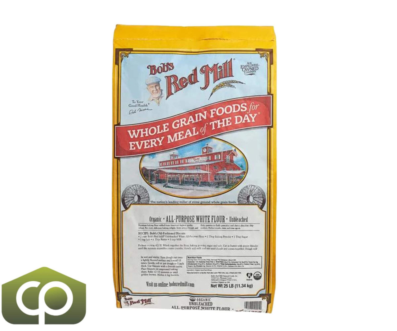 Bob's Red Mill 25 lbs. (11.34 kg) Organic Unbleached All-Purpose Flour (60 BAGS/PALLET) - Chicken Pieces