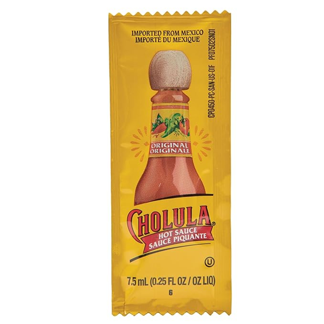 Cholula Original Hot Sauce Portion Packets 0.25 fl. oz., 200/Case - Mellow Heat - Chicken Pieces