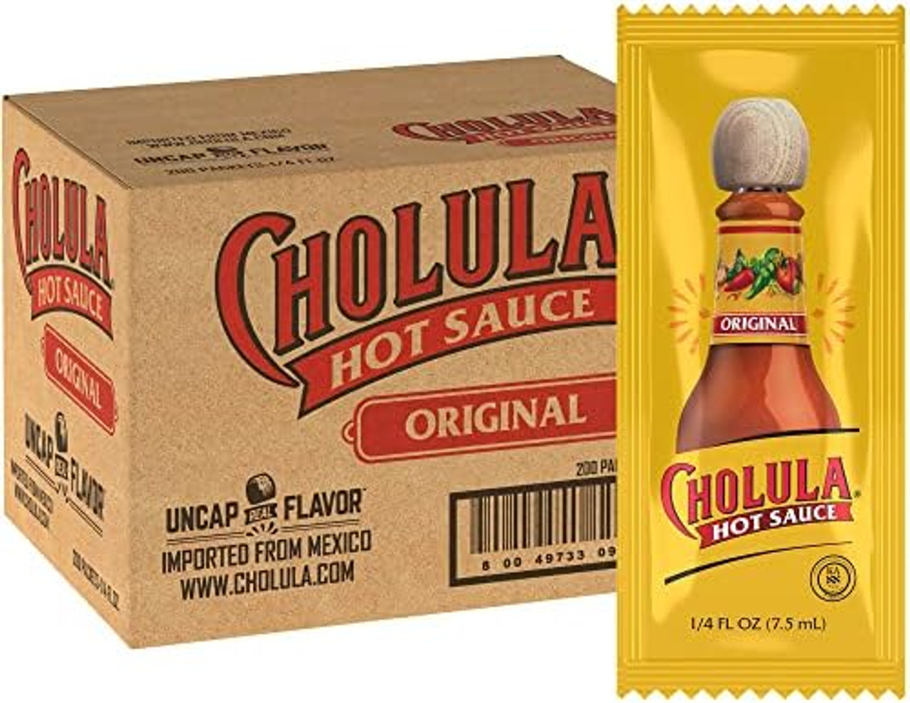 Cholula Original Hot Sauce Portion Packets 0.25 fl. oz., 200/Case - Mellow Heat - Chicken Pieces