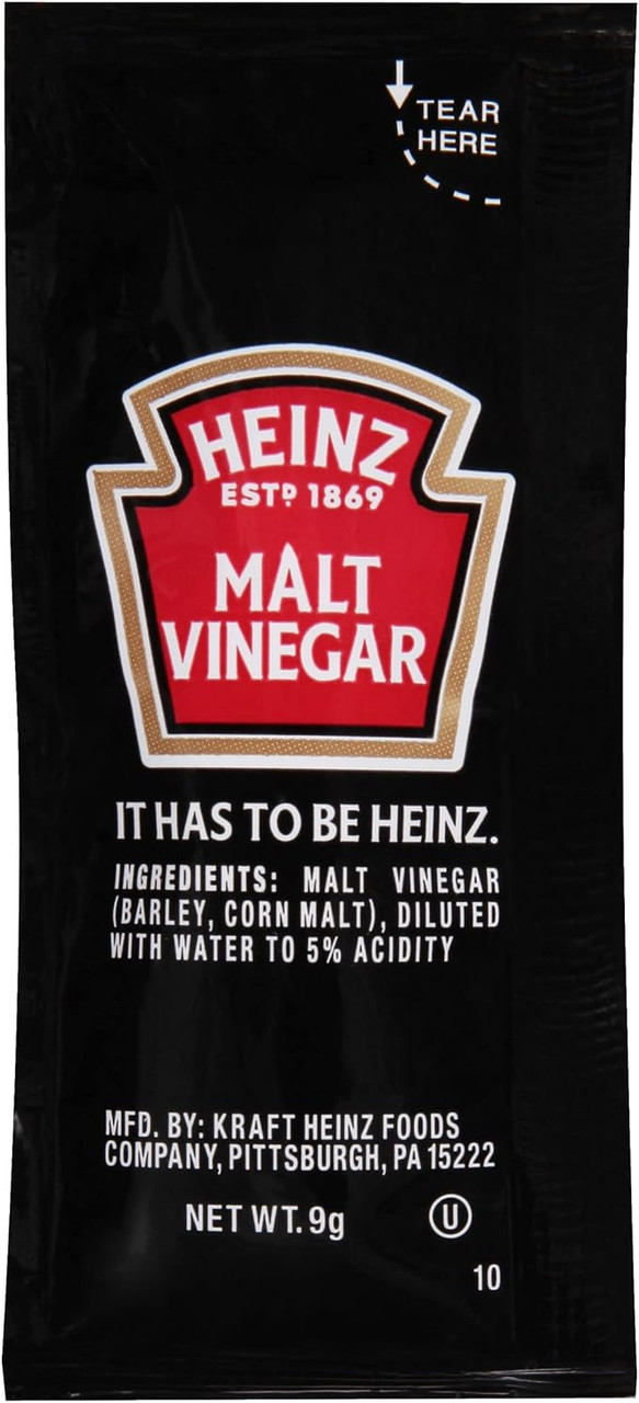 Heinz 9 Gram Malt Vinegar Portion Packets - 200/Case | Malty, Tangy - Chicken Pieces