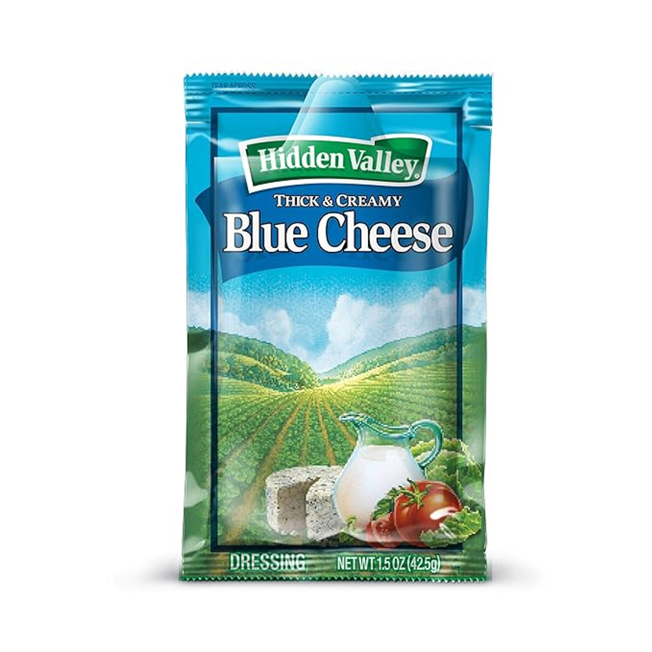 Hidden Valley 1.5 oz. Blue Cheese Dressing Packet - 84/Case - Rich, Creamy Taste - Chicken Pieces