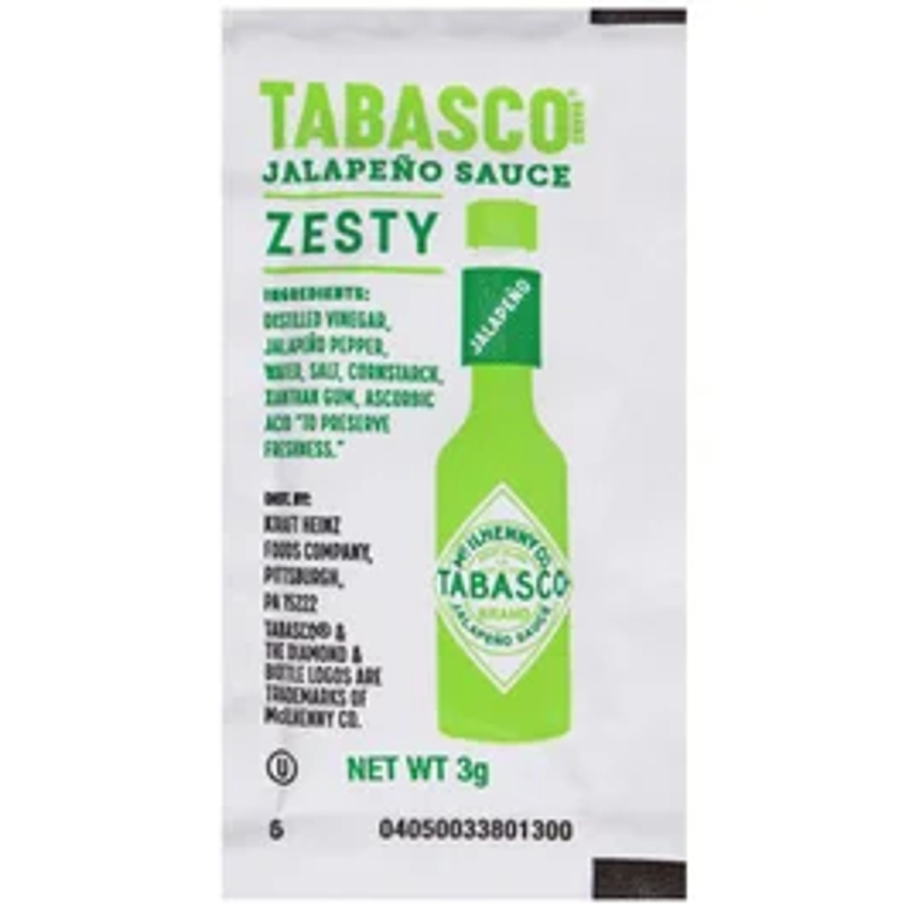 TABASCO® Green Tangy Fresh Hot Sauce Portion Packet 3 Gram - 200/Case - Chicken Pieces