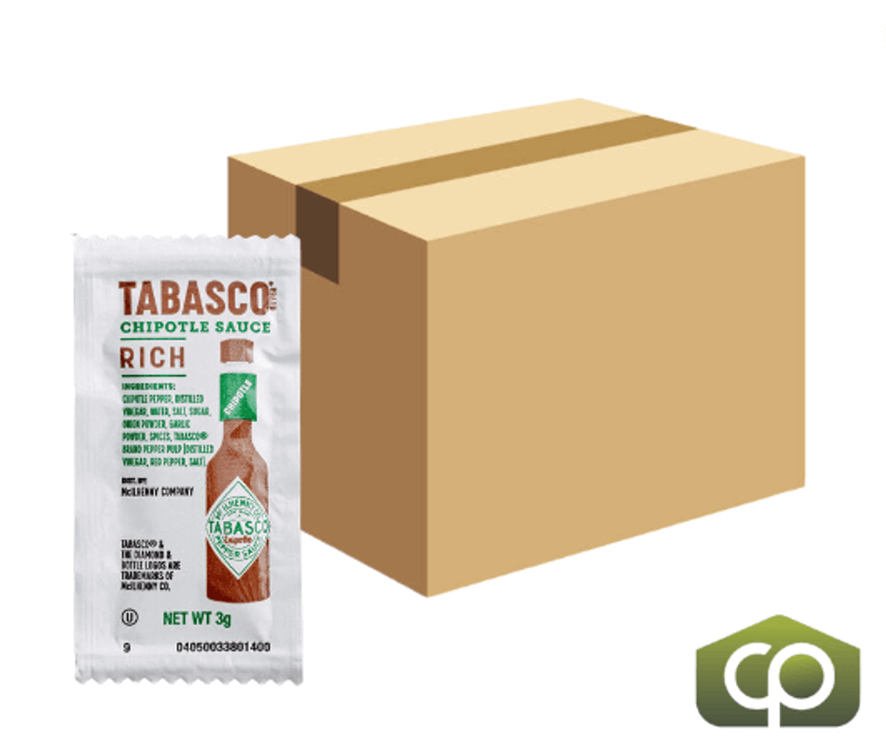 TABASCO® Chipotle Hot Sauce Portion Packet 3 Gram - 200/Case Rich, Smoky Flavor - Chicken Pieces