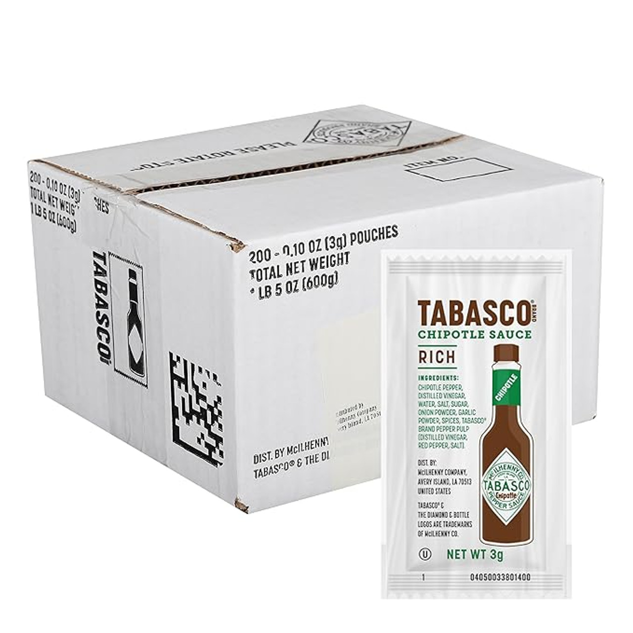 TABASCO® Chipotle Hot Sauce Portion Packet 3 Gram - 200/Case Rich, Smoky Flavor - Chicken Pieces