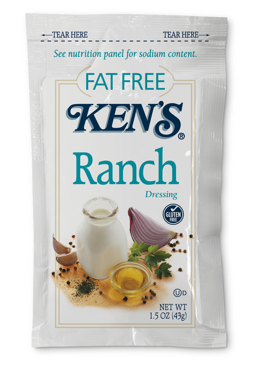 Ken's Foods 1.5 oz. Fat-Free Ranch Dressing Packet - 60/Case - Creamy Indulgence - Chicken Pieces