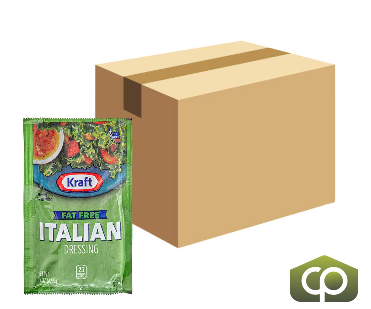 Kraft Fat-Free Italian Smooth & Sweet Dressing Packet - 1.5 oz. (60/Case) - Chicken Pieces