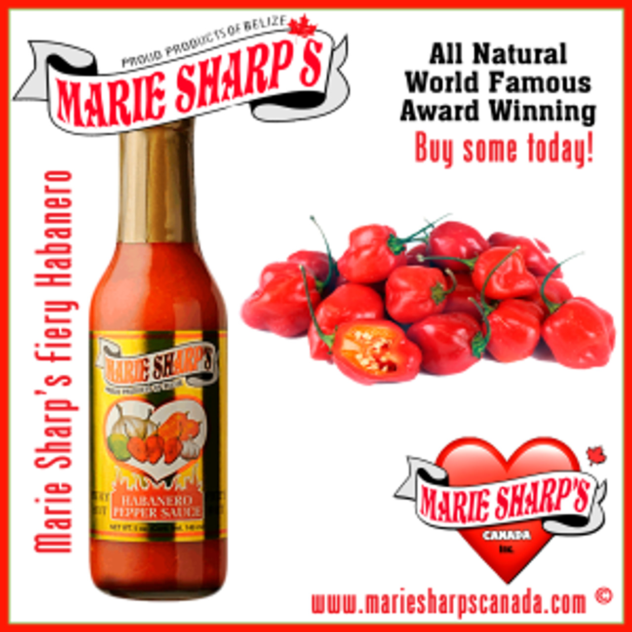 Marie Sharp's Fiery Hot Habanero Hot Sauce 1.69 oz. - 24/Case, Medium Heat - Chicken Pieces