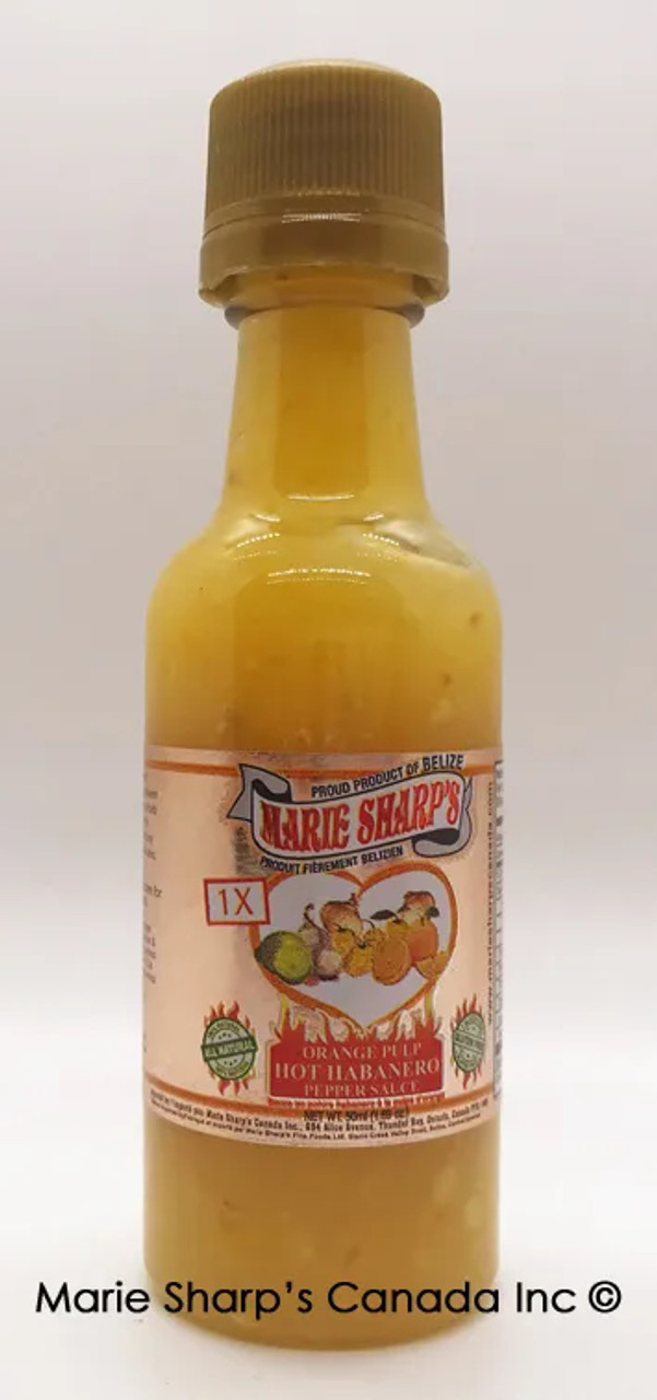 Marie Sharp's 24/Case Orange Pulp Habanero Hot Sauce 1.69 oz. - Chicken Pieces