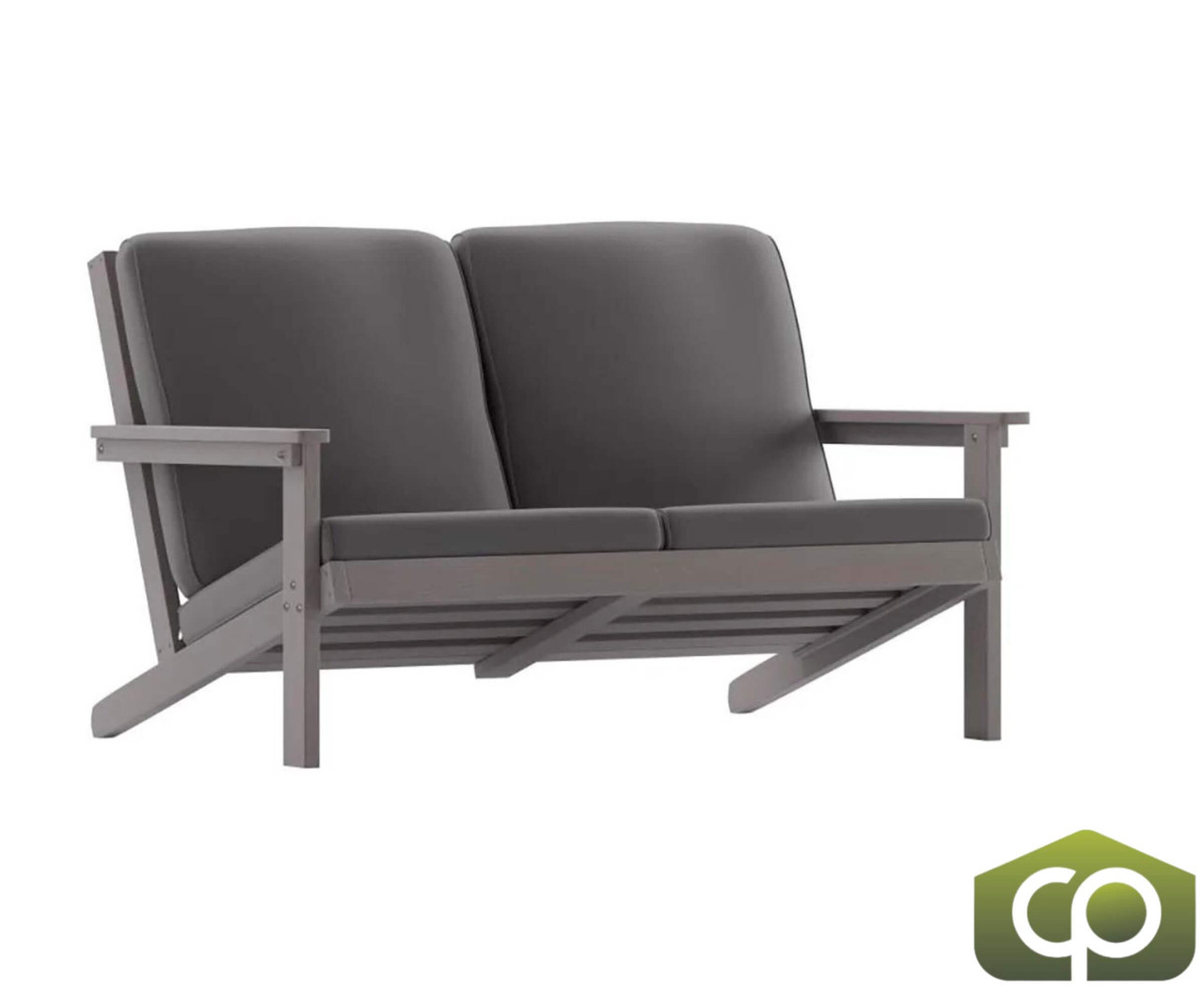 Flash Furniture Adirondack Patio Loveseat Gray Cushions w/ Gray Resin Frame JJ-C14022-GY-GG - Chicken Pieces