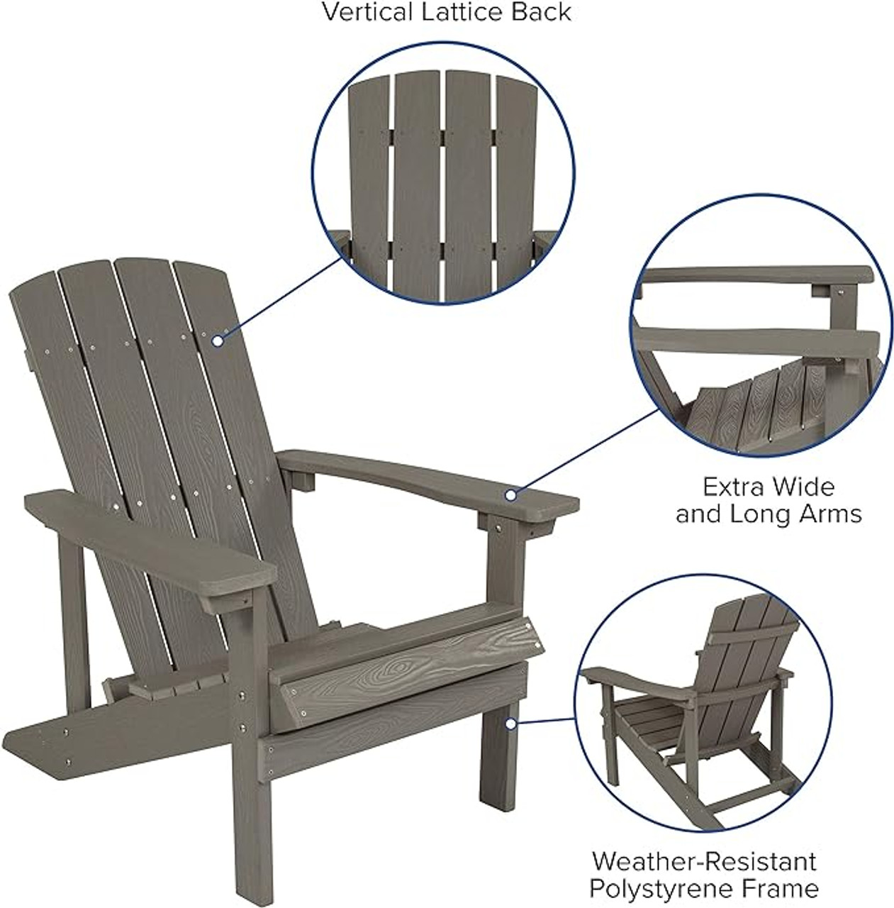 Flash Furniture 35"H, 29 1/2"W Resin, Gray JJ-C14501-LTG-GG Charlestown Adirondack Chair - Chicken Pieces