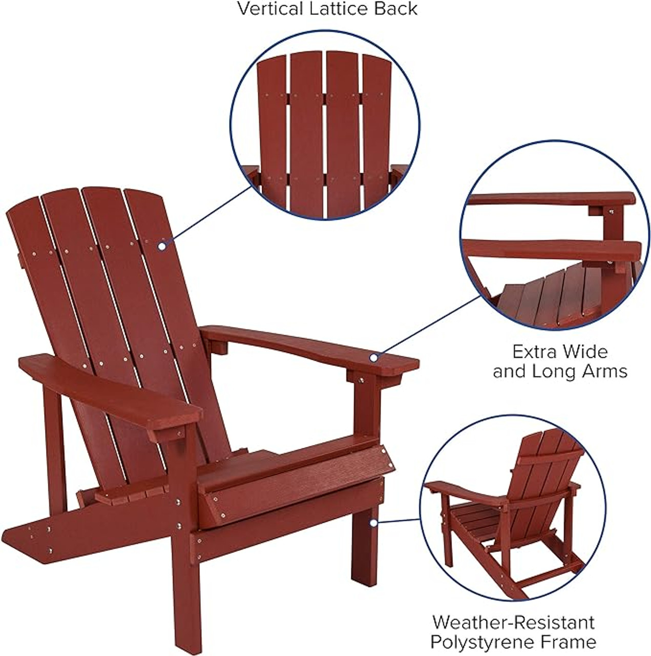 Flash Furniture Red 35"H, 29 1/2"W JJ-C14501-RED-GG Charlestown Adirondack Chair Resin - Chicken Pieces