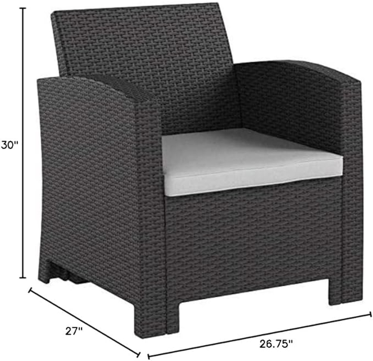 Flash Furniture 30"H, 26 3/4"W Resin, Dark Gray DAD-SF2-1-DKGY-GG Outdoor Chair w/ Seat Cushion - Chicken Pieces