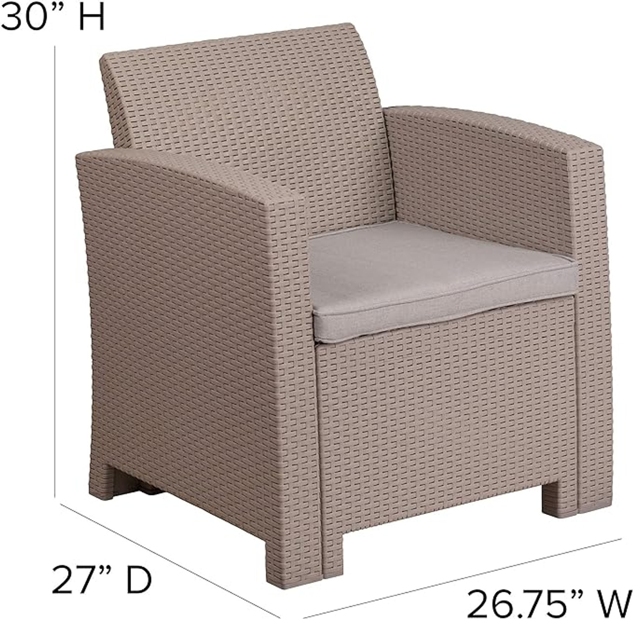 Flash Furniture 30"H, 26 3/4"W Resin, Charcoal DAD-SF2-1-GG Outdoor Chair w/ Seat Cushion - Chicken Pieces