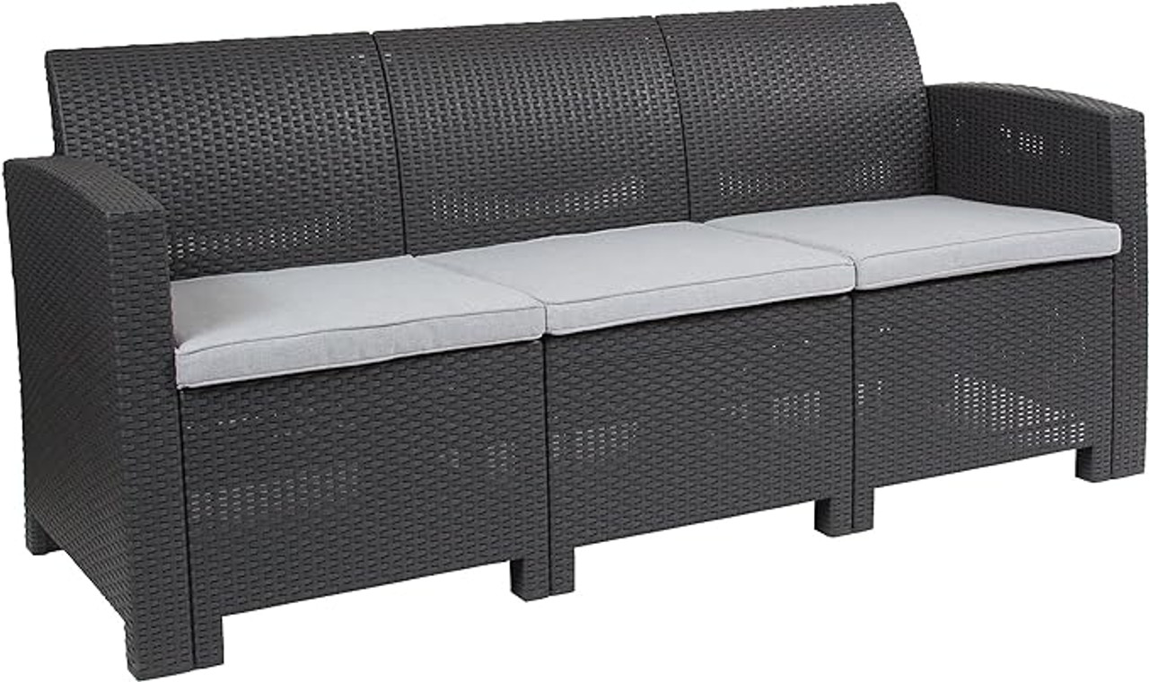 Flash Furniture 30"H, 67 1/2"W Resin, Dark Gray DAD-SF2-3-DKGY-GG Outdoor Sofa w/ Seat Cushions - Chicken Pieces