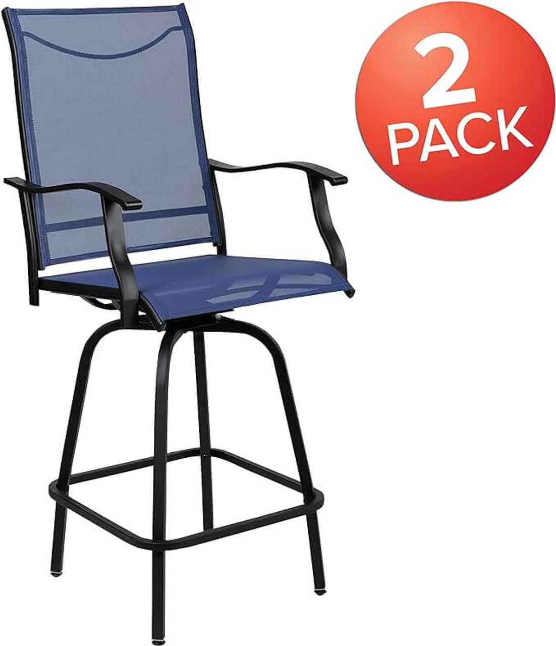 Flash Furniture Black Steel/Navy Fabric set of 2 2-ET-SWVLPTO-30-NV-GG Patio Swivel Bar Stool - Chicken Pieces