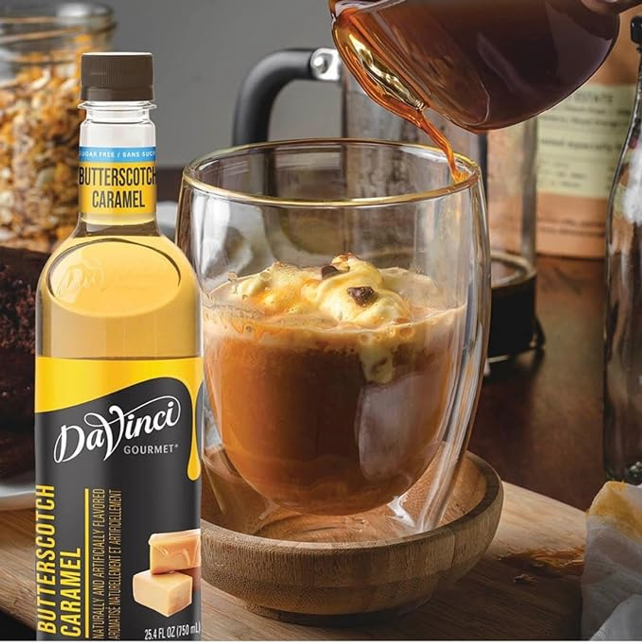 DaVinci Gourmet 750 mL Classic Pure Cane Sugar Butterscotch Flavoring Syrup - Chicken Pieces