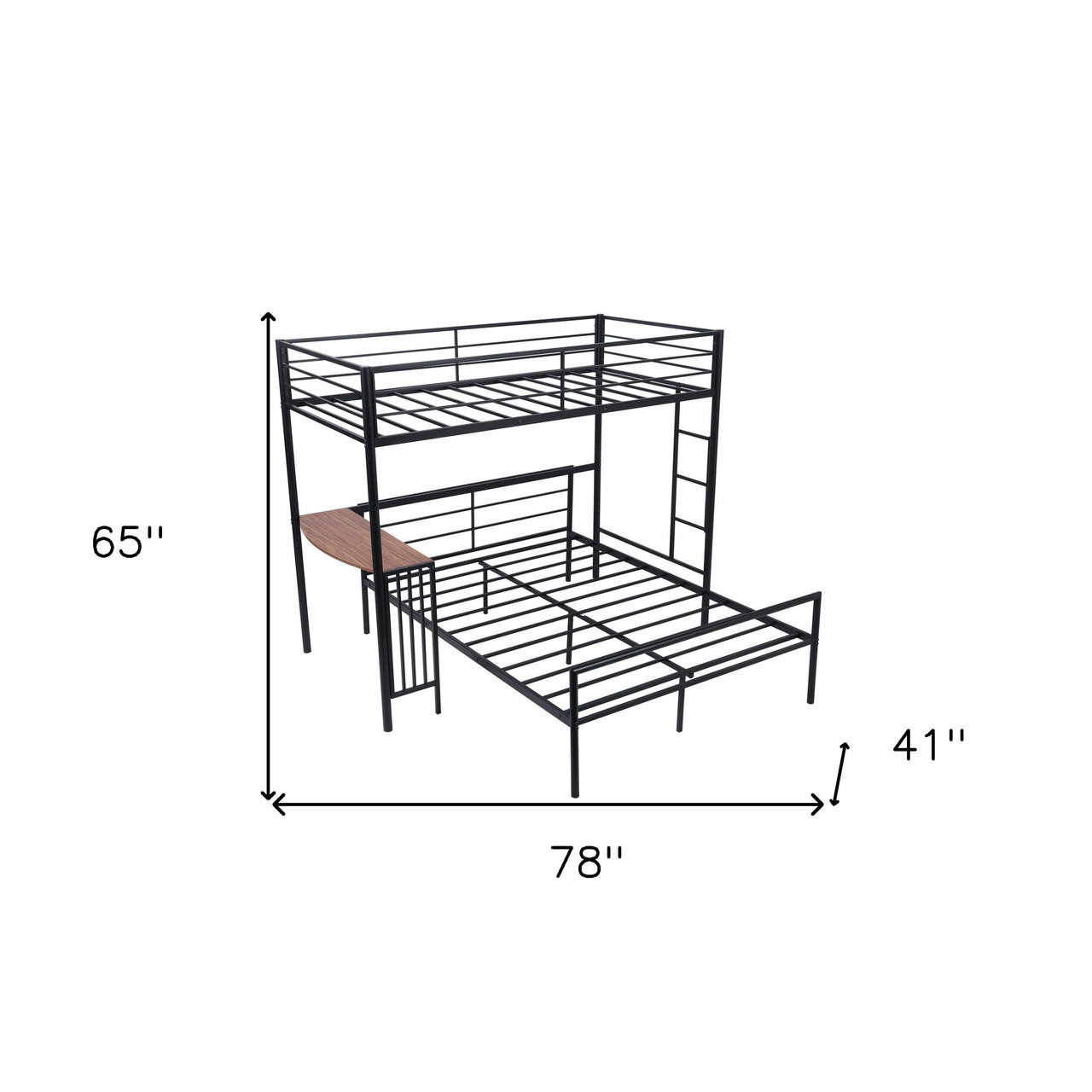 homeroots bed & bath Black Twin Over Full Size Metal Bunk Bed with Desk 