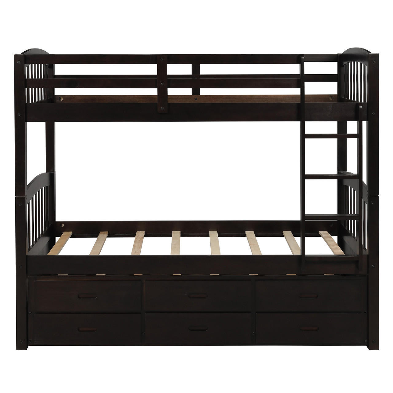 homeroots bed & bath Twin over Twin Wood Bunk Bed Trundle Drawers Espresso 