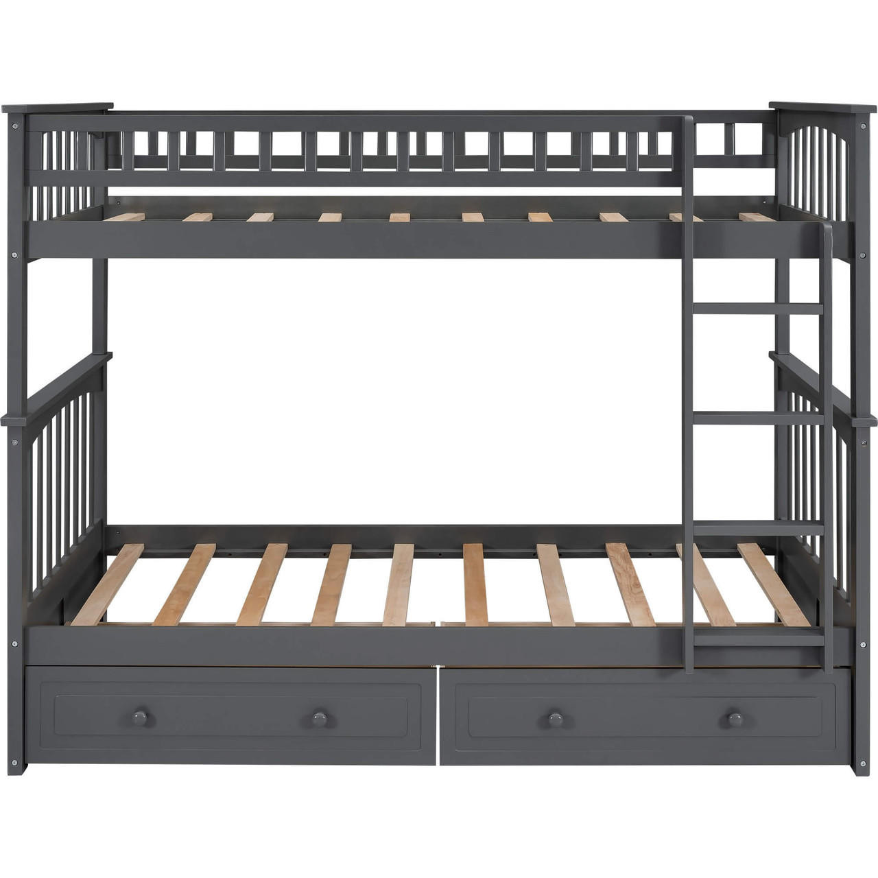 homeroots bed & bath Twin over Twin Bunk Bed Drawers Convertible Beds Gray 