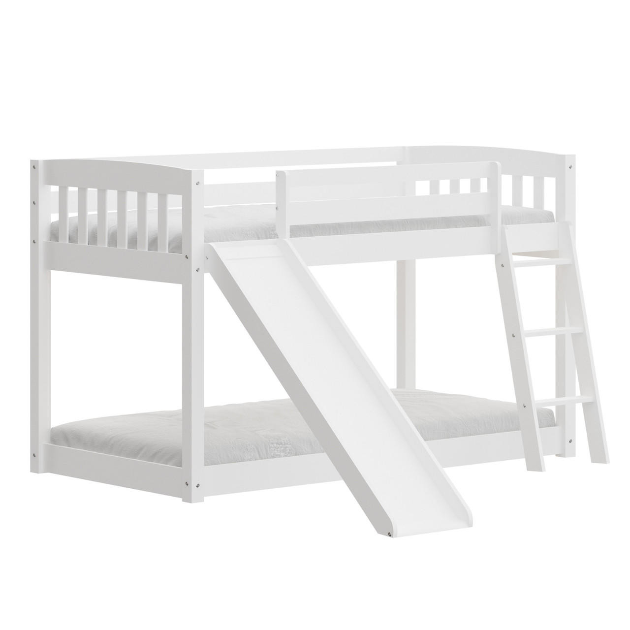 homeroots bed & bath White Twin over Twin Solid Wood Bunk Bed With Slide and Ladder 