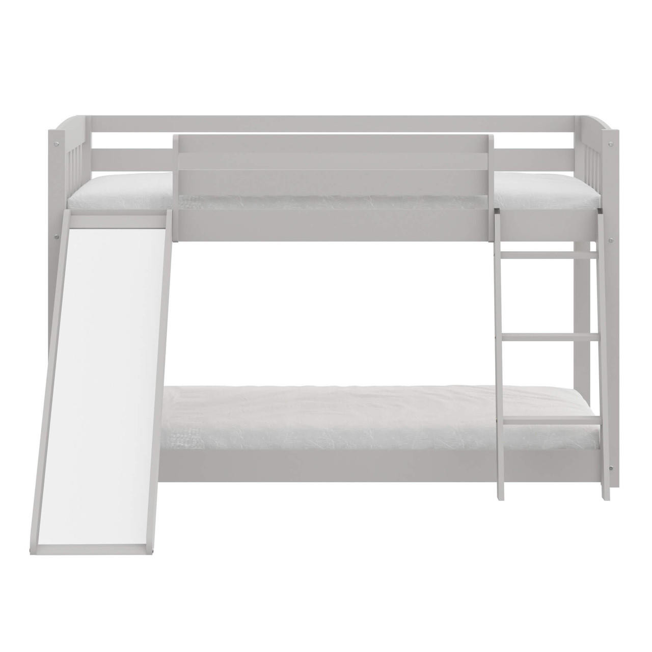 homeroots bed & bath Gray Twin over Twin Solid Wood Bunk Bed With Slide and Ladder 