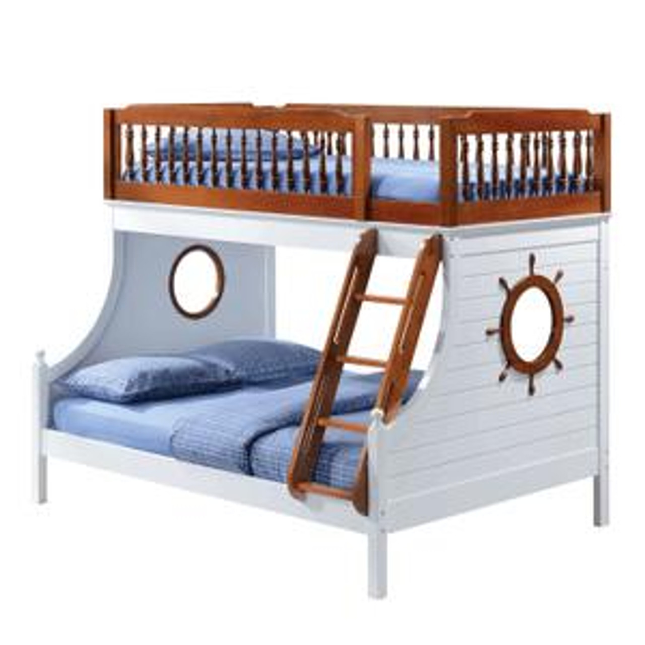 homeroots beddings 80" X 58" X 69" Twin Over Full Oak And White Bunk Bed 
