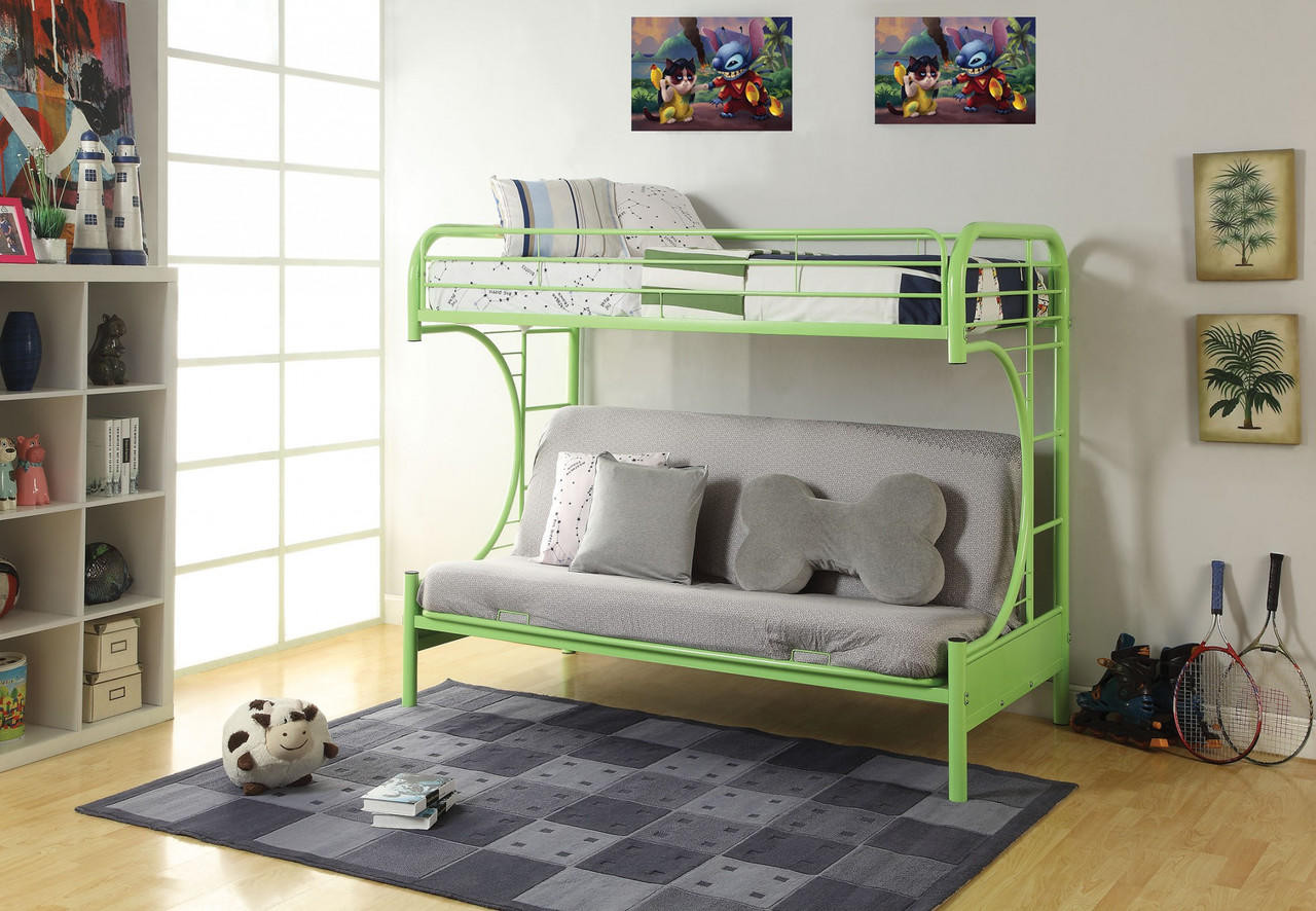 homeroots beddings 78" X 41" X 65" Twin Over Full Green Metal Tube Futon Bunk Bed 