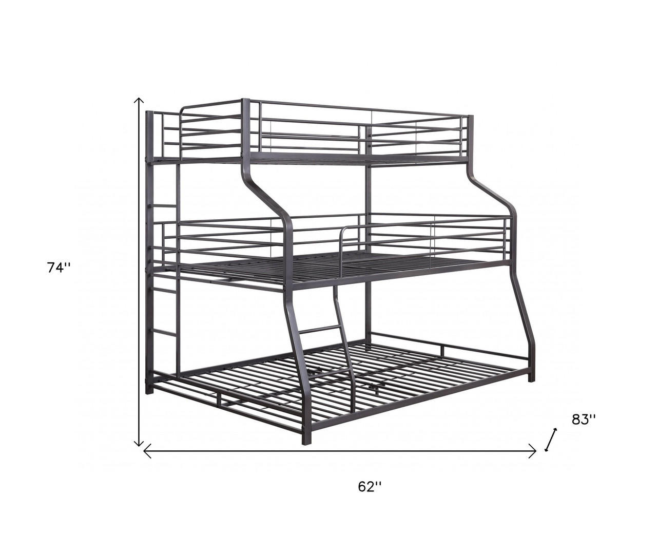 homeroots beddings 62" X 83" X 74" Gunmetal Metal Triple Bunk Bed  Twinfullqueen 