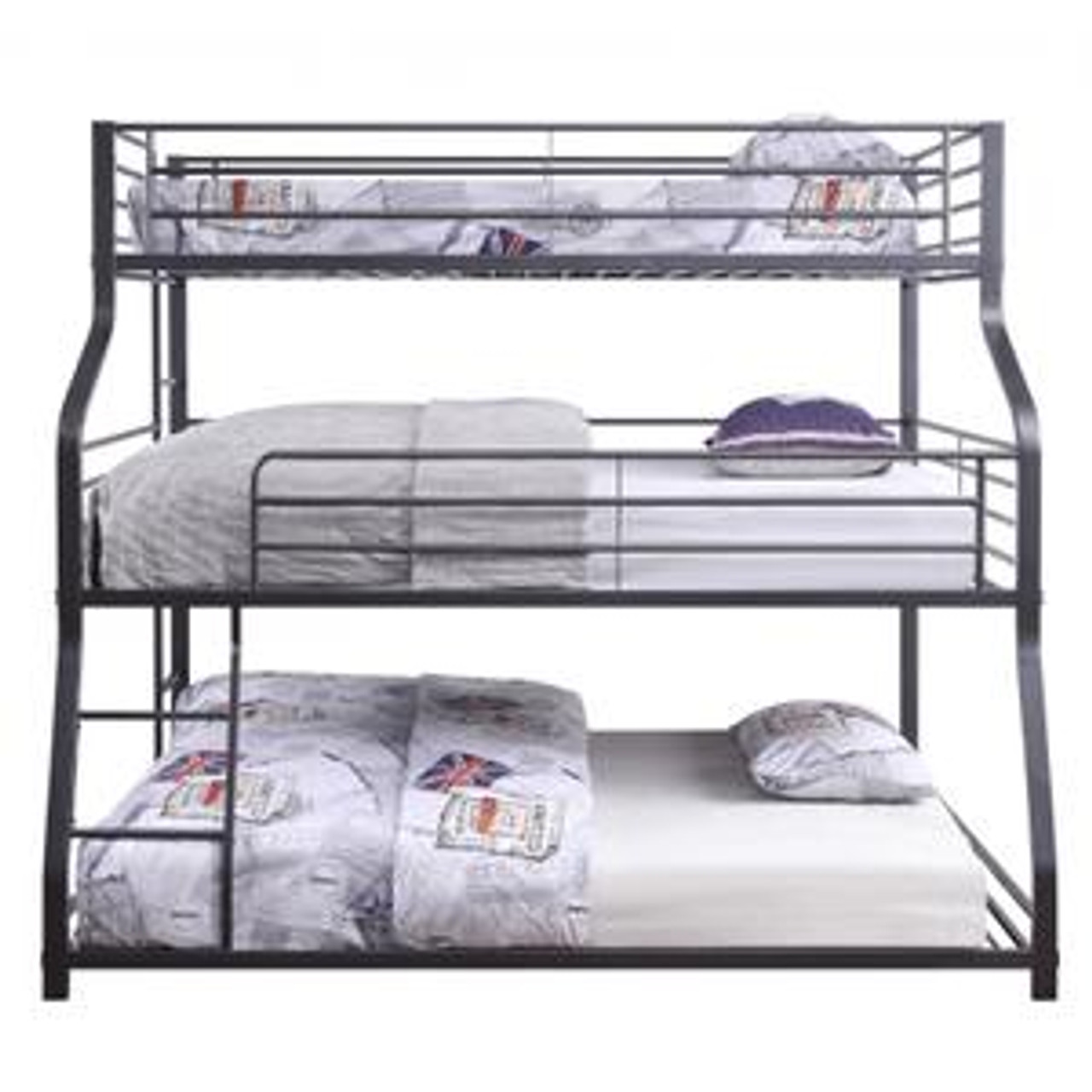homeroots beddings 62" X 83" X 74" Gunmetal Metal Triple Bunk Bed  Twinfullqueen 