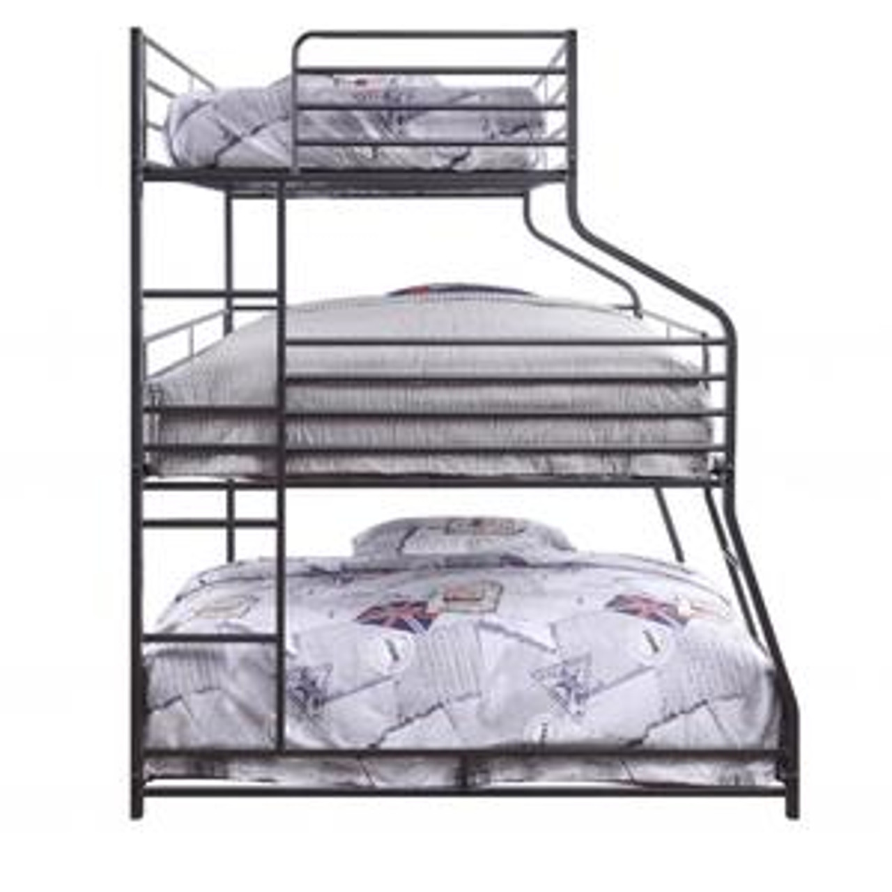 homeroots beddings 62" X 83" X 74" Gunmetal Metal Triple Bunk Bed  Twinfullqueen 