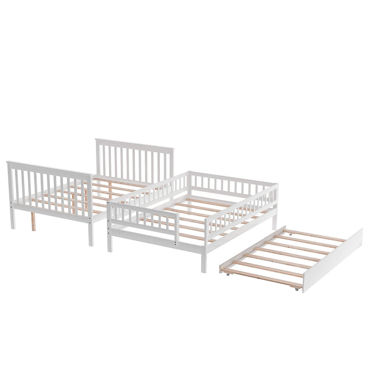 homeroots bed & bath White Full Over Full Farmhouse Style Bunk Bed with Trundle and Staircase 