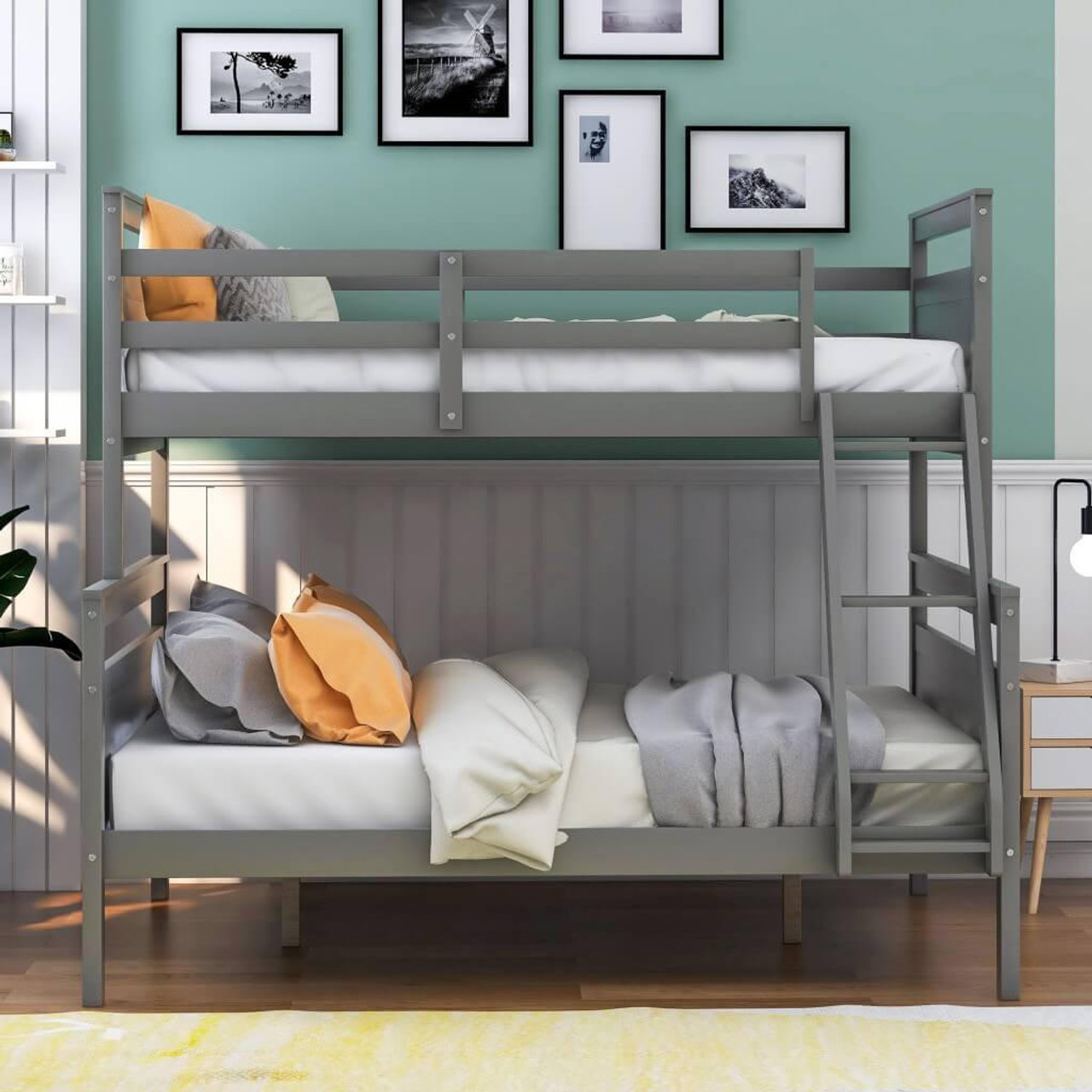 homeroots bed & bath Gray Twin Over Full Size Bunk Bed 