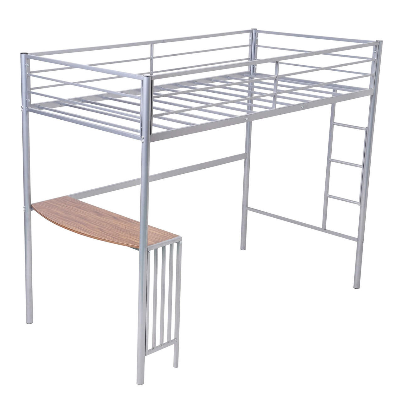 homeroots bed & bath Silver Twin Over Full Size Metal Bunk Bed with Desk 