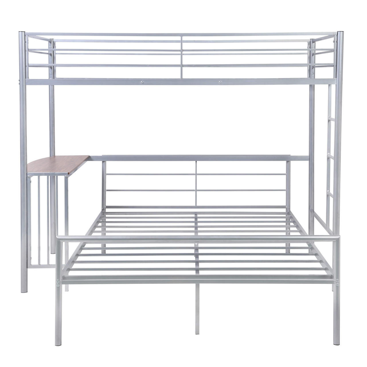 homeroots bed & bath Silver Twin Over Full Size Metal Bunk Bed with Desk 