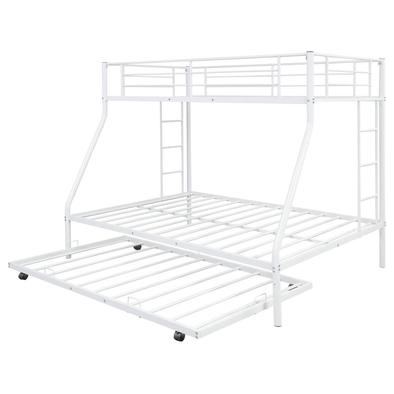 homeroots bed & bath White Twin Over Full Size Bunk Bed with Trundle 