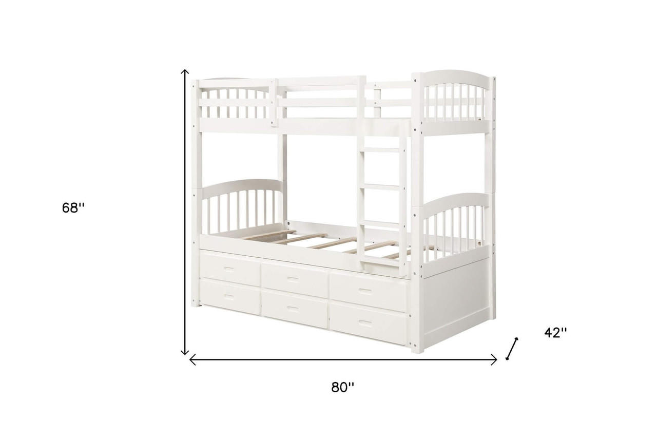 homeroots bed & bath White Twin Over Twin Bunk Bed with Trundle and Drawers 