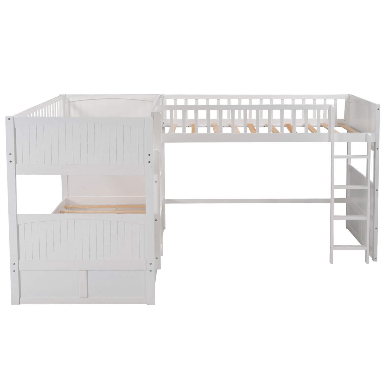 homeroots bed & bath White Twin Size Bunk Bed with attached Loft Bed and Drawers 
