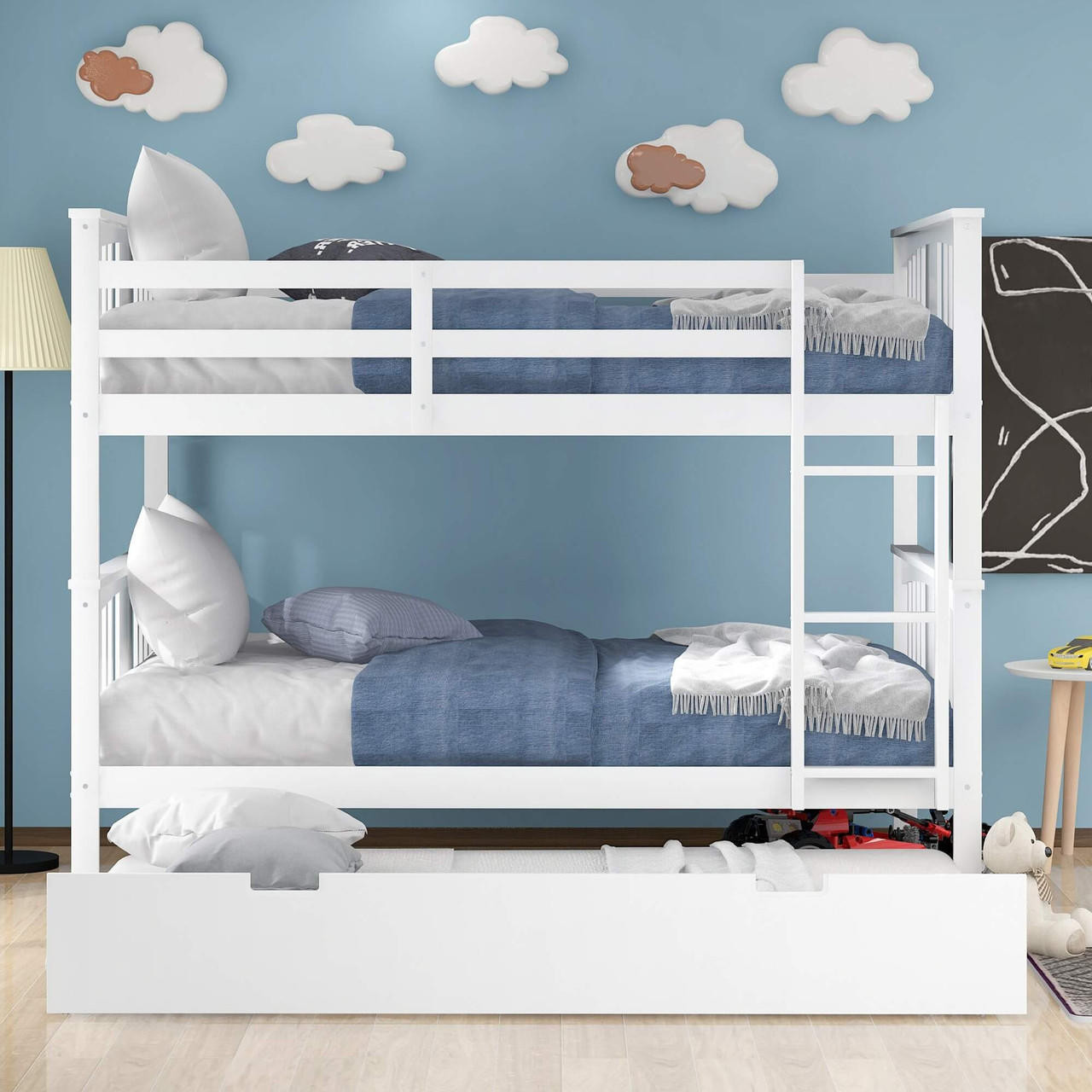 homeroots bed & bath White Double Full Size Over Twin Trundle Bunk Bed 