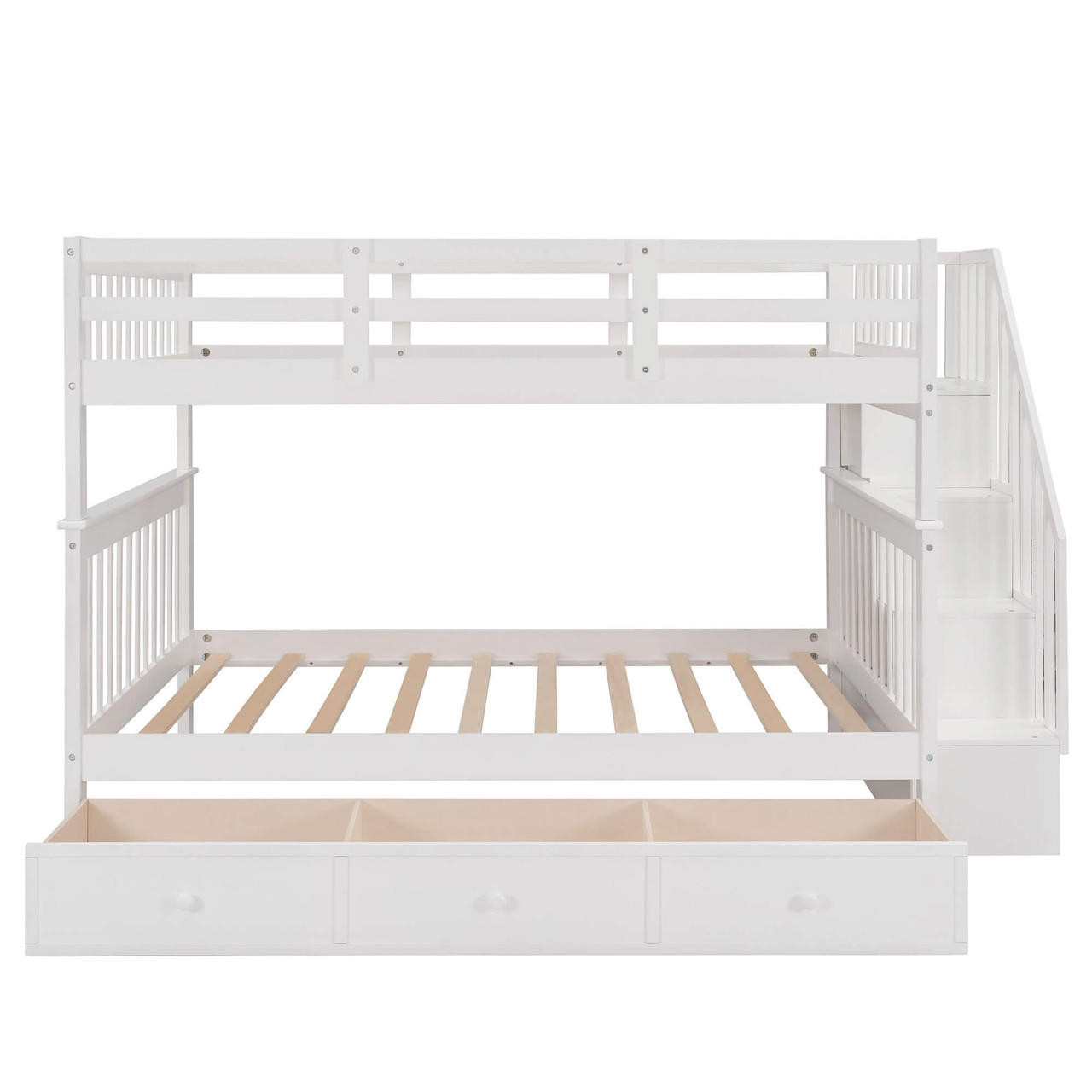 homeroots bed & bath White Double Full Size Stairway Bunk Bed With Drawer 