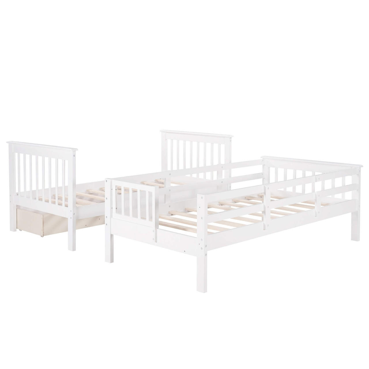 homeroots bed & bath White Twin Over Twin Bunk Bed with Stairway and Drawers 