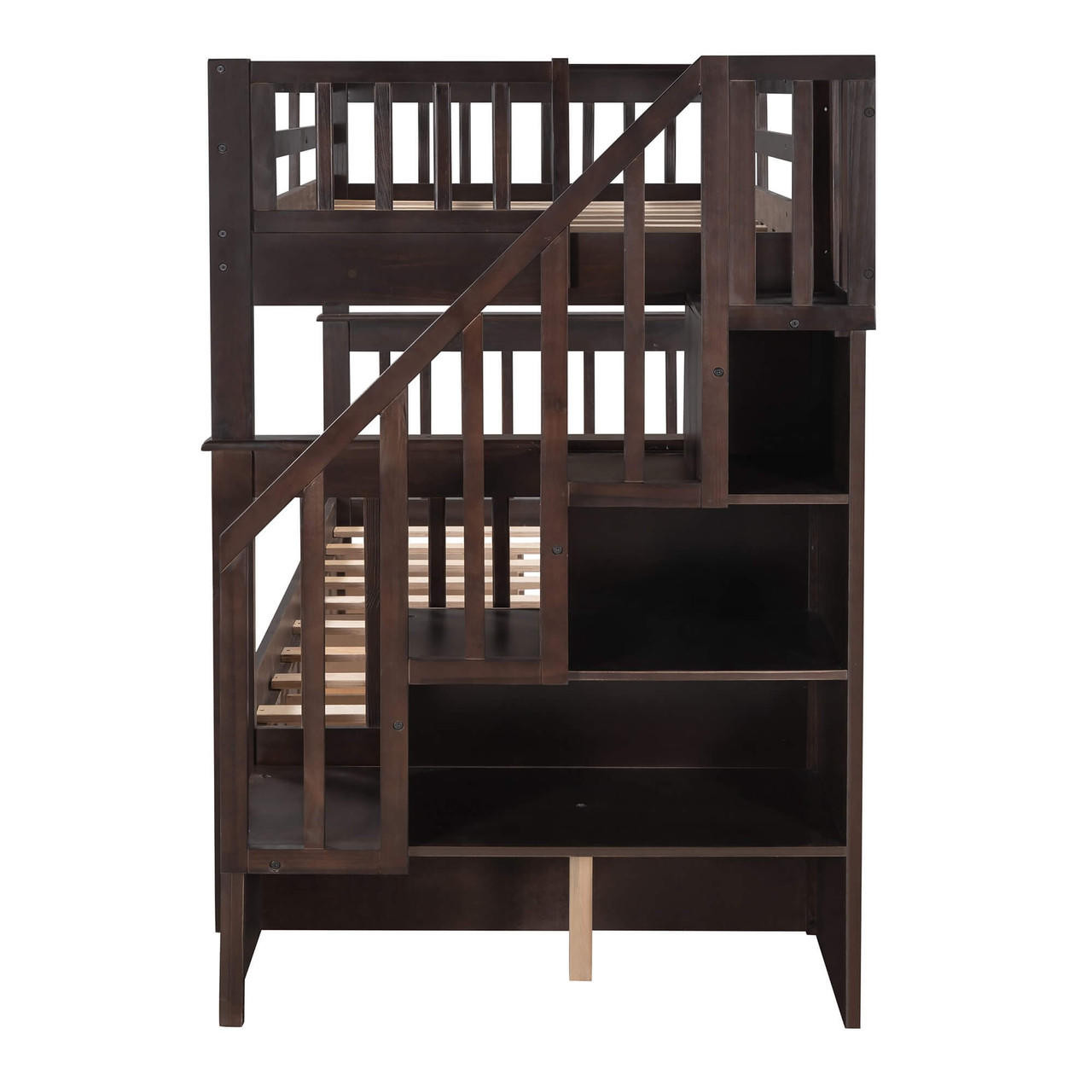 homeroots bed & bath Espresso Twin Over Twin Bunk Bed with Stairway and Drawers 
