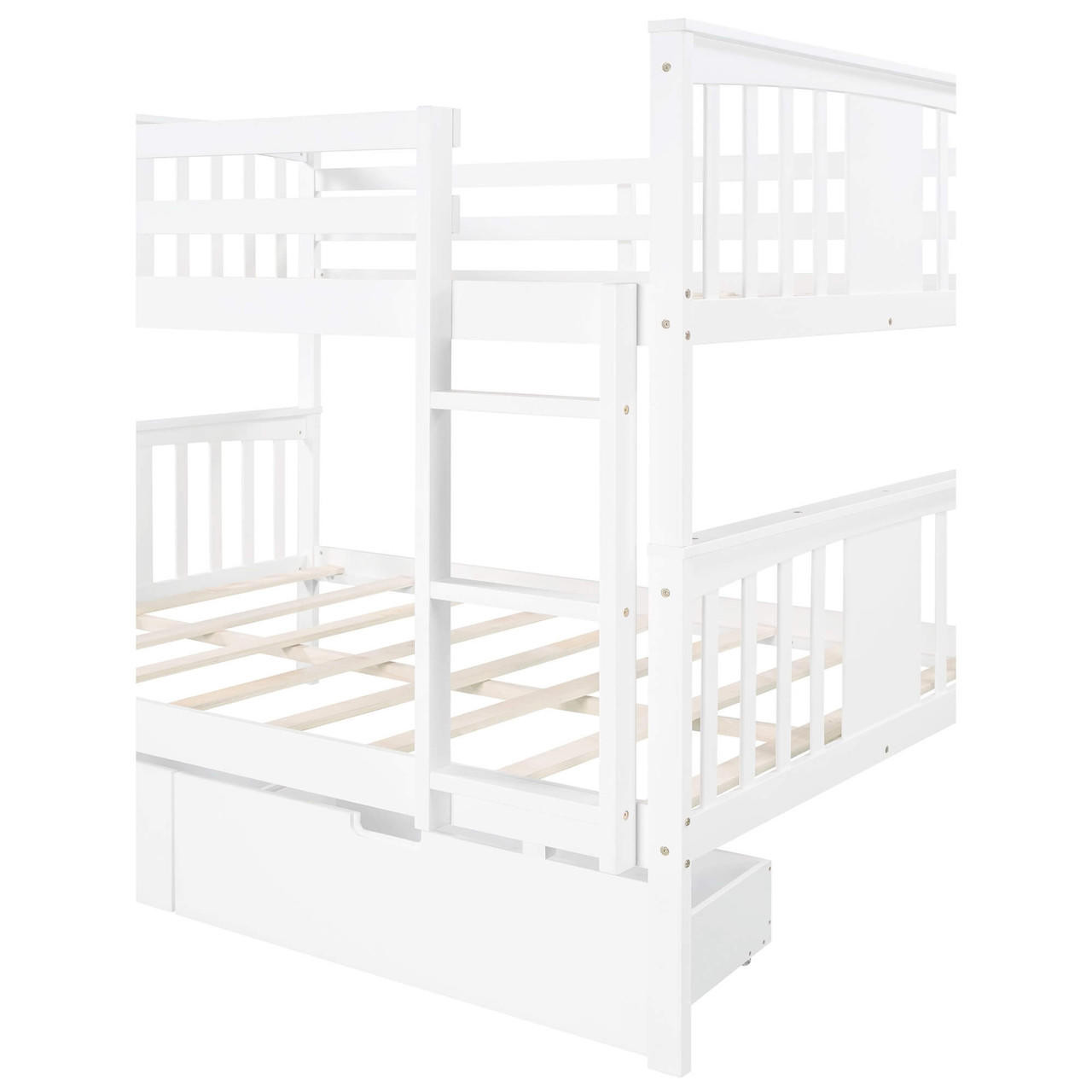 homeroots bed & bath Modern White Full Over Full Bunk Bed with Two Drawers 